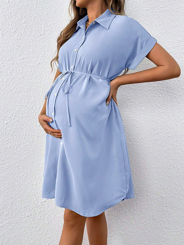 Beaumama robe chemises mi-longue grossesse casual ceinture boutonnage femme enceinte