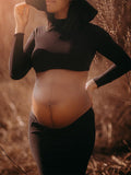 Beaumama robes photo longue grossesse élégant costume deux pièces plissé moulante baby shower femme enceinte