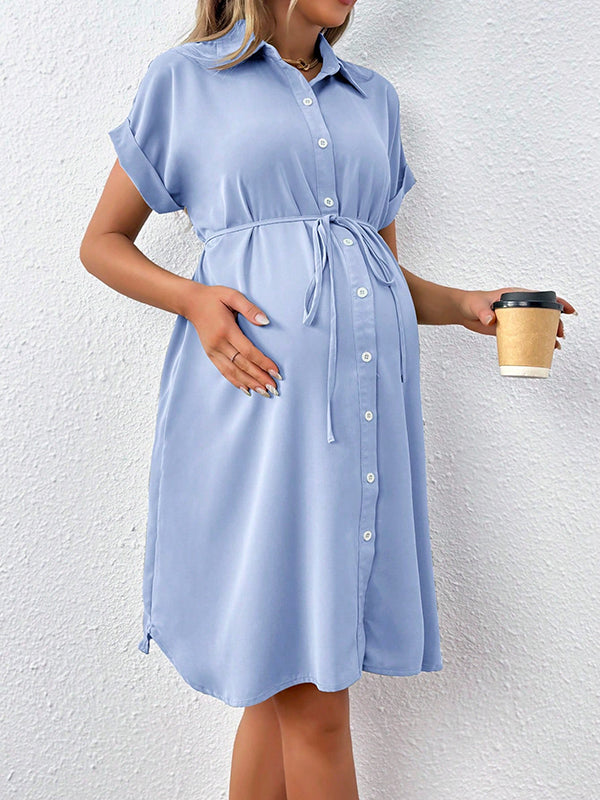 Beaumama robe chemises mi-longue grossesse casual ceinture boutonnage femme enceinte