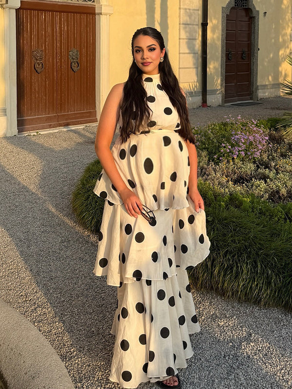 Beaumama robe longue grossesse cocktail pois froufrou 2 pièces jupe débardeur femme enceinte