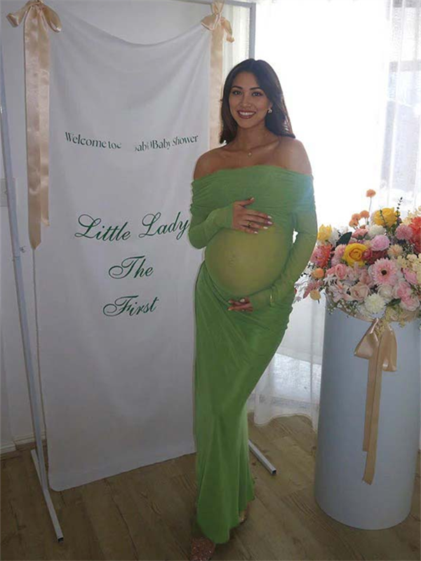 Beaumama robe longue grossesse élégant cérémonie cocktail tulle transparent épissage découpe femme enceinte