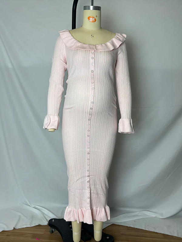 Beaumama robes mi-longue grossesse élégant casual boutonnage volants moulante cérémonie femme enceinte