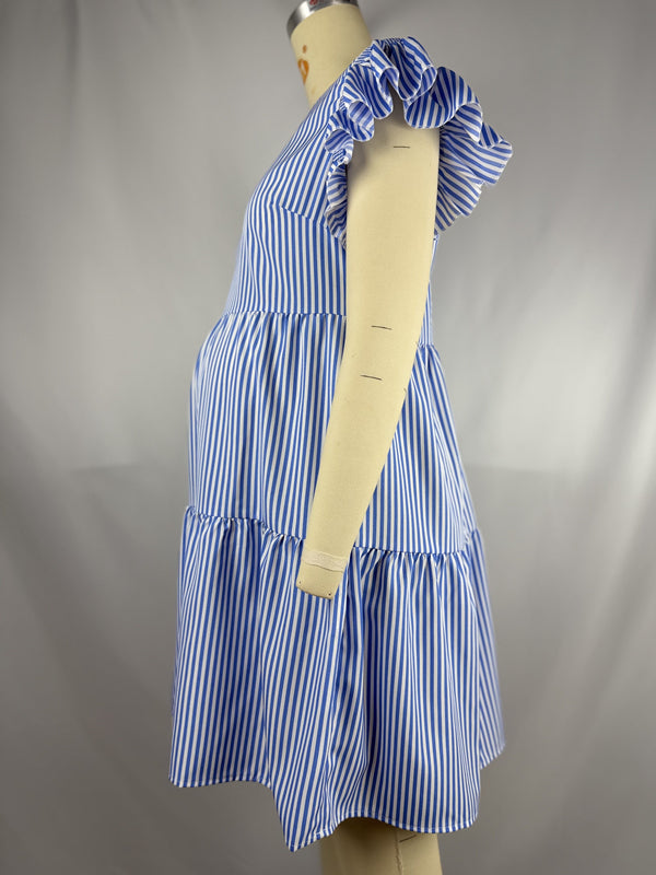 Robes courte de grossesse manches volantes-Bleu