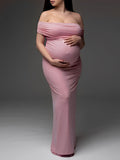 Beaumama robes photo longue grossesse baby shower élégant moulante plissé col bateau soirée femme enceinte