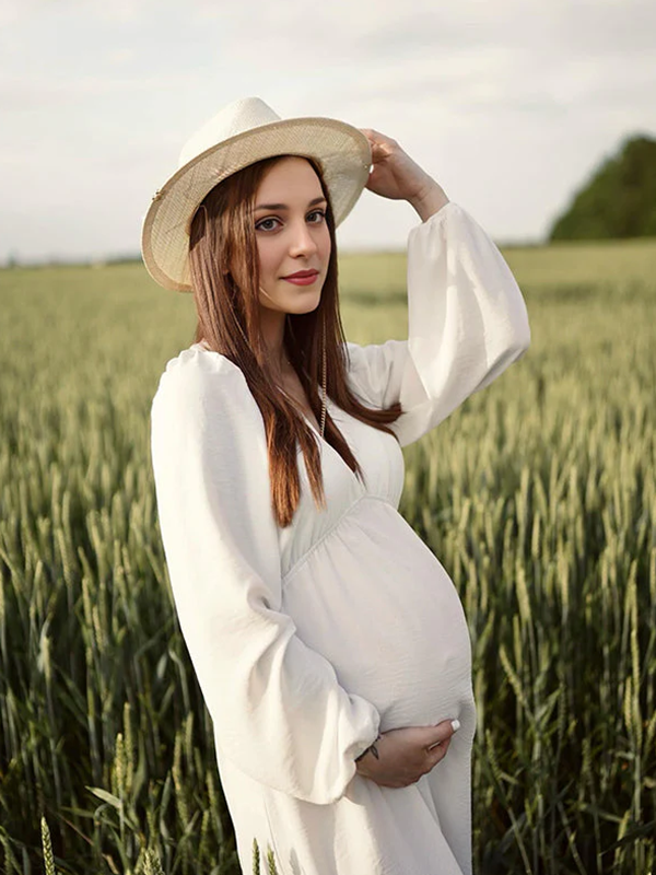 Beaumama robes mi-longue grossesse v-cou élégant femme enceinte