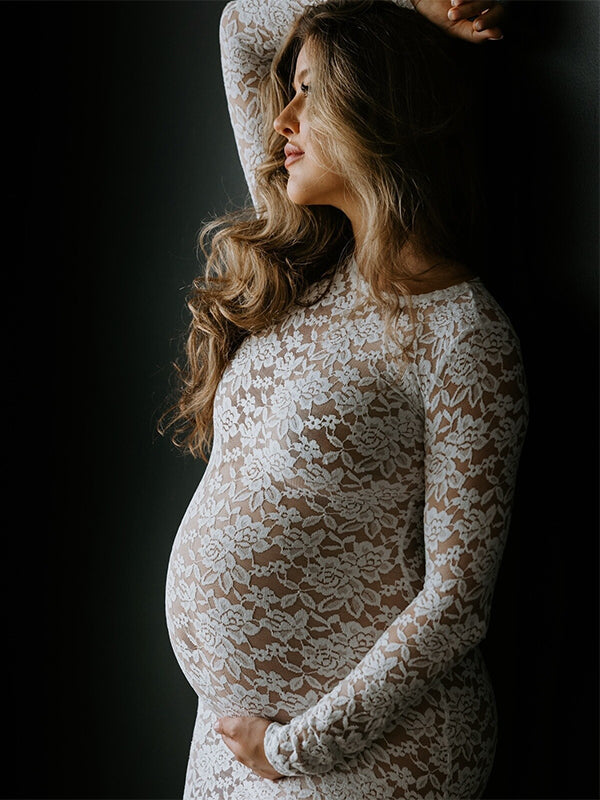 Beaumama robe de mariage longue grossesse chic dentelle transparent moulante femme enceinte