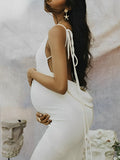 Beaumama robes longue grossesse baby shower élégant dos nu fluide moulante spaghettiträger femme enceinte