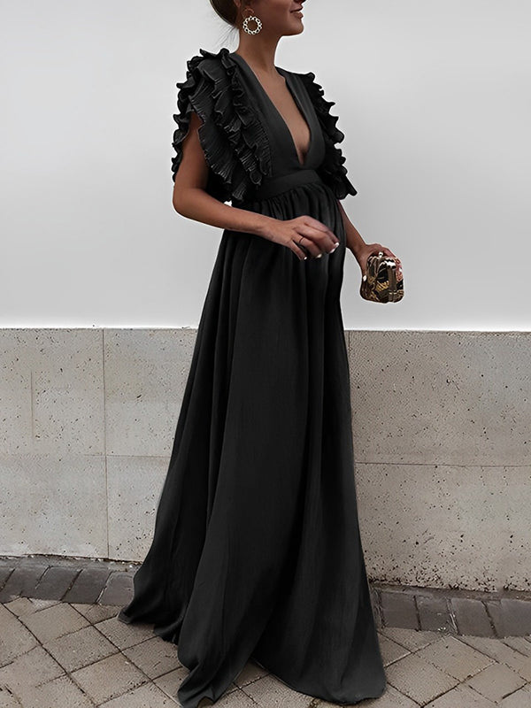 Beaumama robe longue de grossesse dos nu fluide volantée V-cou soirée femme enceinte
