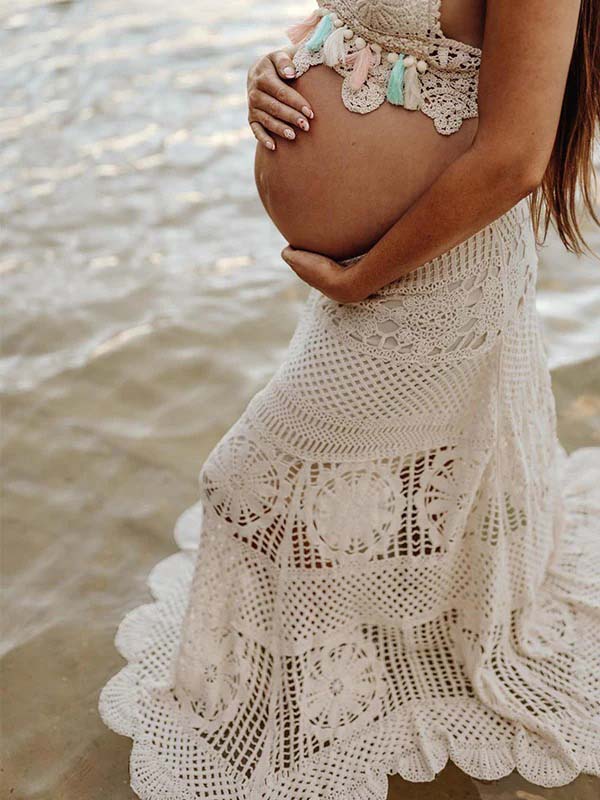 Beaumama robes longue grossesse dentelle découpe bohème enceinte shooting femme enceinte