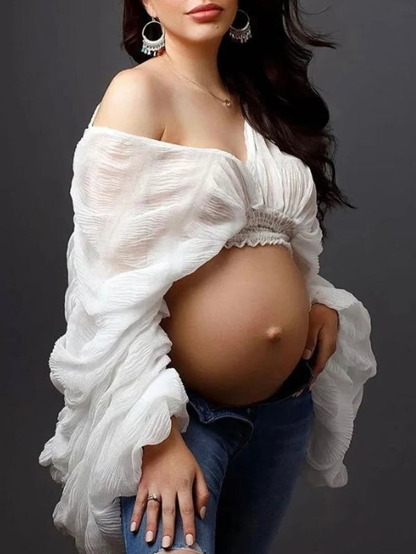 Beaumama t-shirts photo grossesse chic plissé tulle transparent femme enceinte