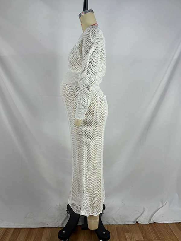 Beaumama robes pulls longue grossesse élégant cérémonie crochet tricot découpe décolleté plongeant femme enceinte