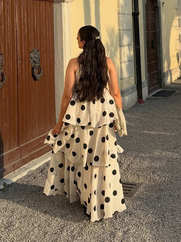 Beaumama robe longue grossesse cocktail pois froufrou 2 pièces jupe débardeur femme enceinte
