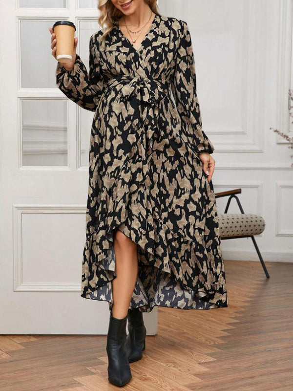 Beaumama robe longue grossesse vacances imprimé fleurie ceinture fendu le côté volants femme enceinte