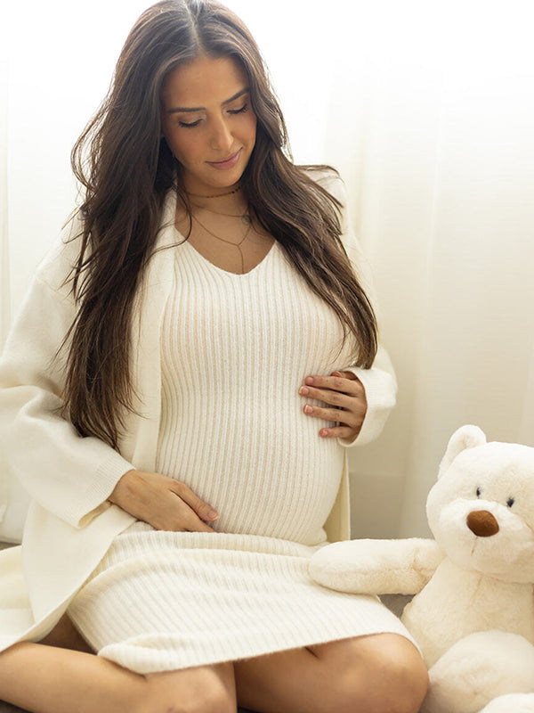 Beaumama robe pulls longue grossesse vacances élégant 2 pièces crochet tricot moulante  femme enceinte