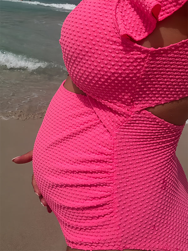 Beaumama maillot de bain une pièce grossesse volants dos nu nœud papillon femme enceinte rose framboise