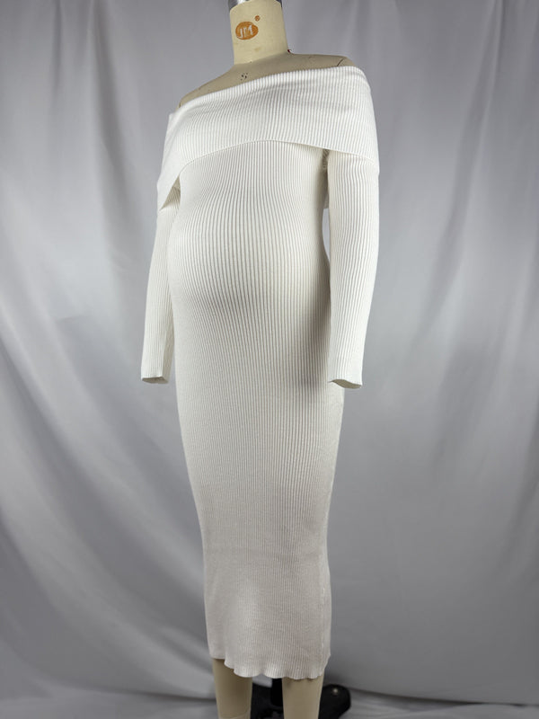 Beaumama robe shooting longue grossesse épissage épaule dénudée photo tricot femme enceinte
