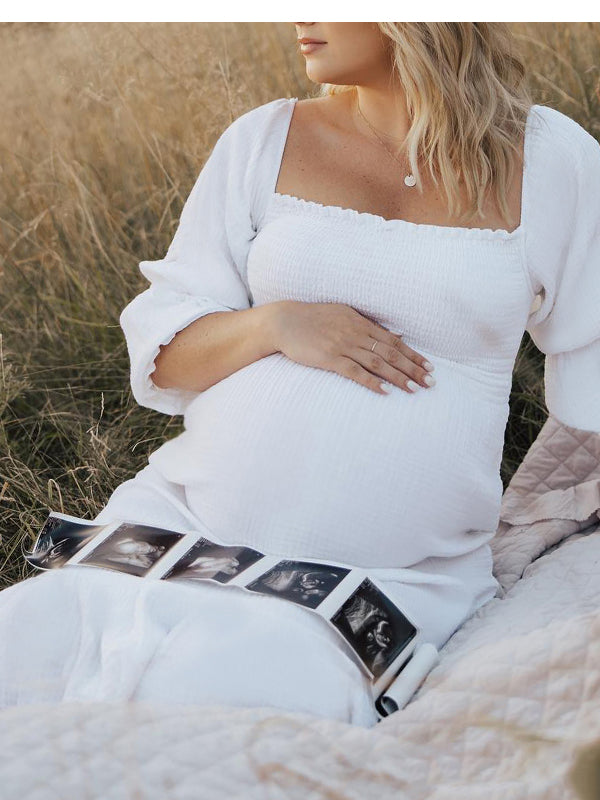 Beaumama robes photo longue grossesse élégant Bohème Manches bouffantes femme enceinte
