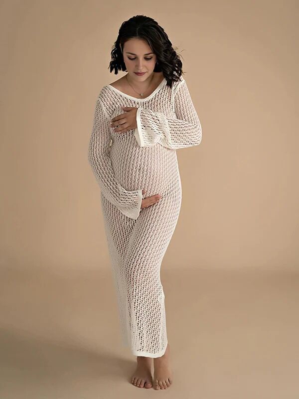Beaumama robes longue grossesse tricot découpe élégant femme enceinte