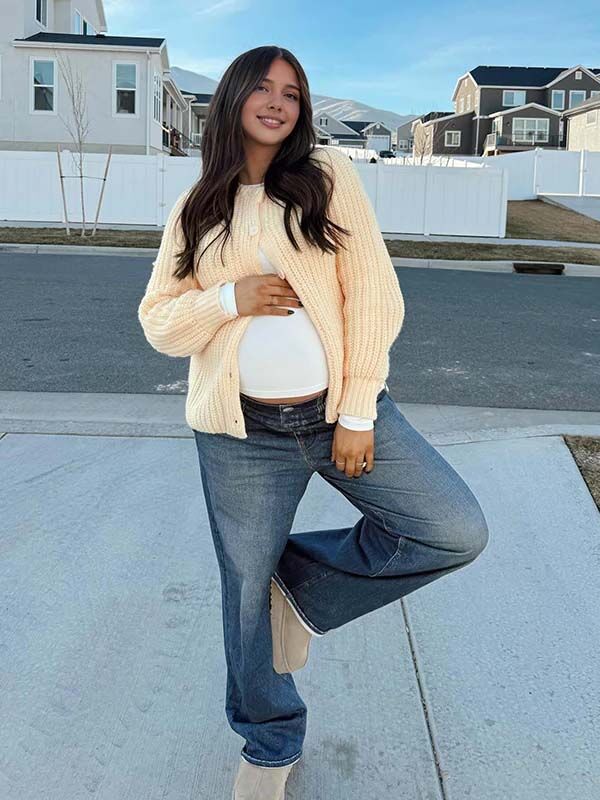 Beaumama gilets en maille grossesse casual chic rugueux boutonnage femme enceinte