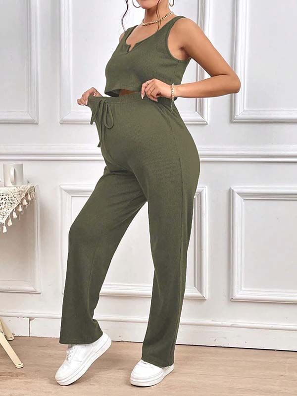 Beaumama pantalon débardeur grossesse coulisse taille 2 pièces casual basique femme enceinte