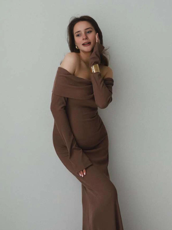 Beaumama robe pulls longue grossesse chic élégant crochet tricot épaule dénudée moulante femme enceinte