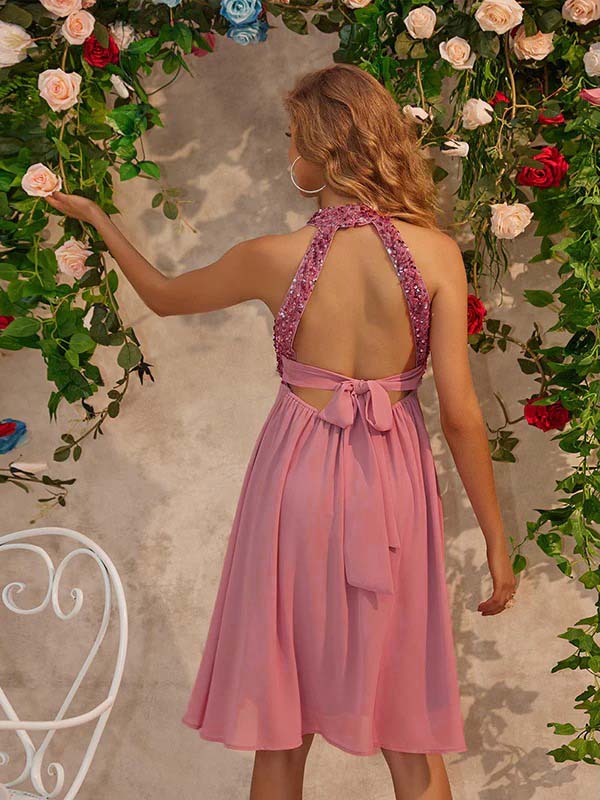 Beaumama robes courte grossesse brillante paillette dos nu licou élégant femme enceinte
