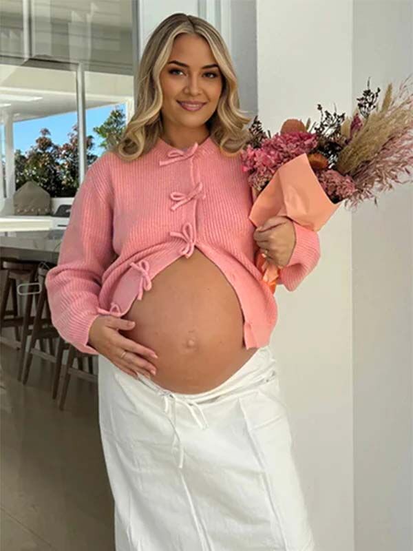 Beaumama gilets en maille grossesse casual chic crochet tricot poilu nœud papillon femme enceinte