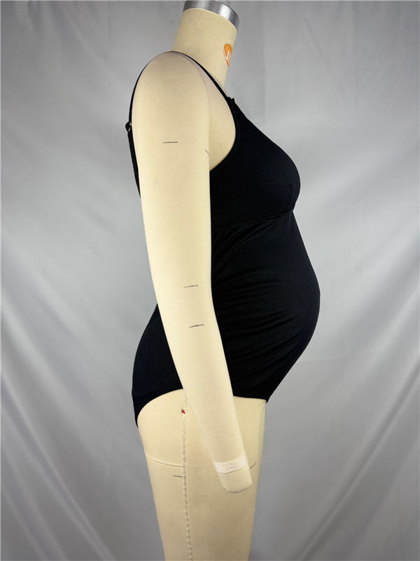 Beaumama maillot de bain une pièce grossesse casual plage bord ondulé moulante spaghettiträger dos nu femme enceinte