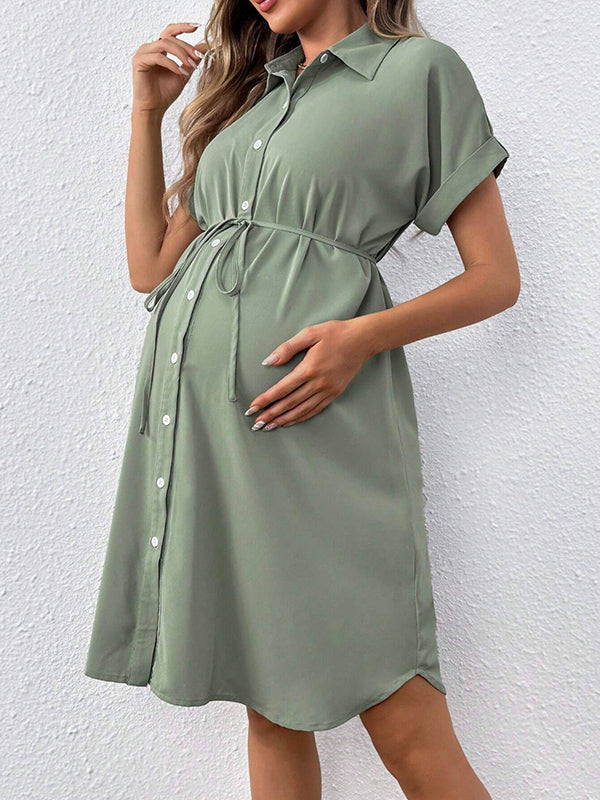 Beaumama robe chemises mi-longue grossesse casual ceinture boutonnage femme enceinte