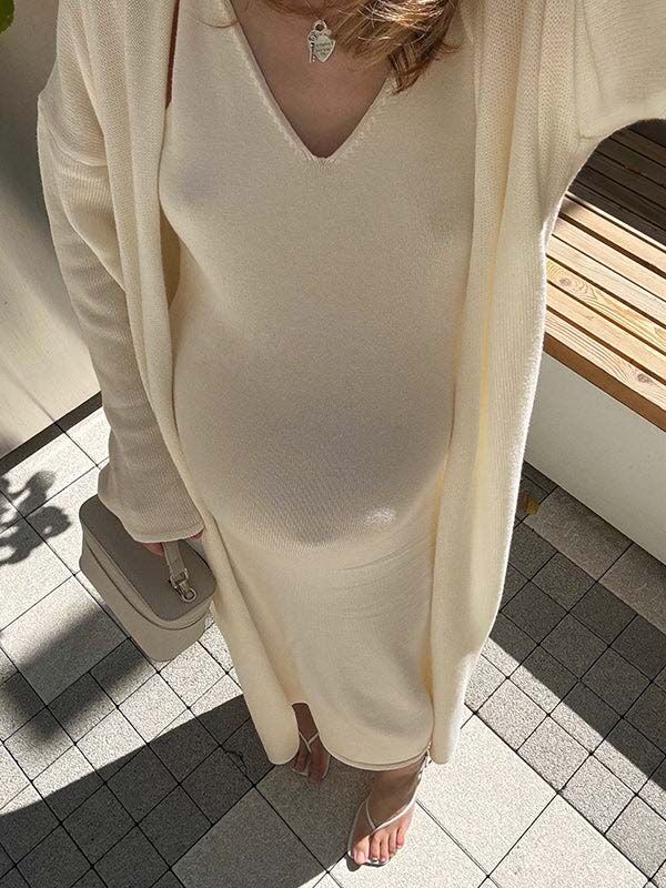 Beaumama robe longue grossesse casual chic costume deux pièces strap gilets en maille femme enceinte