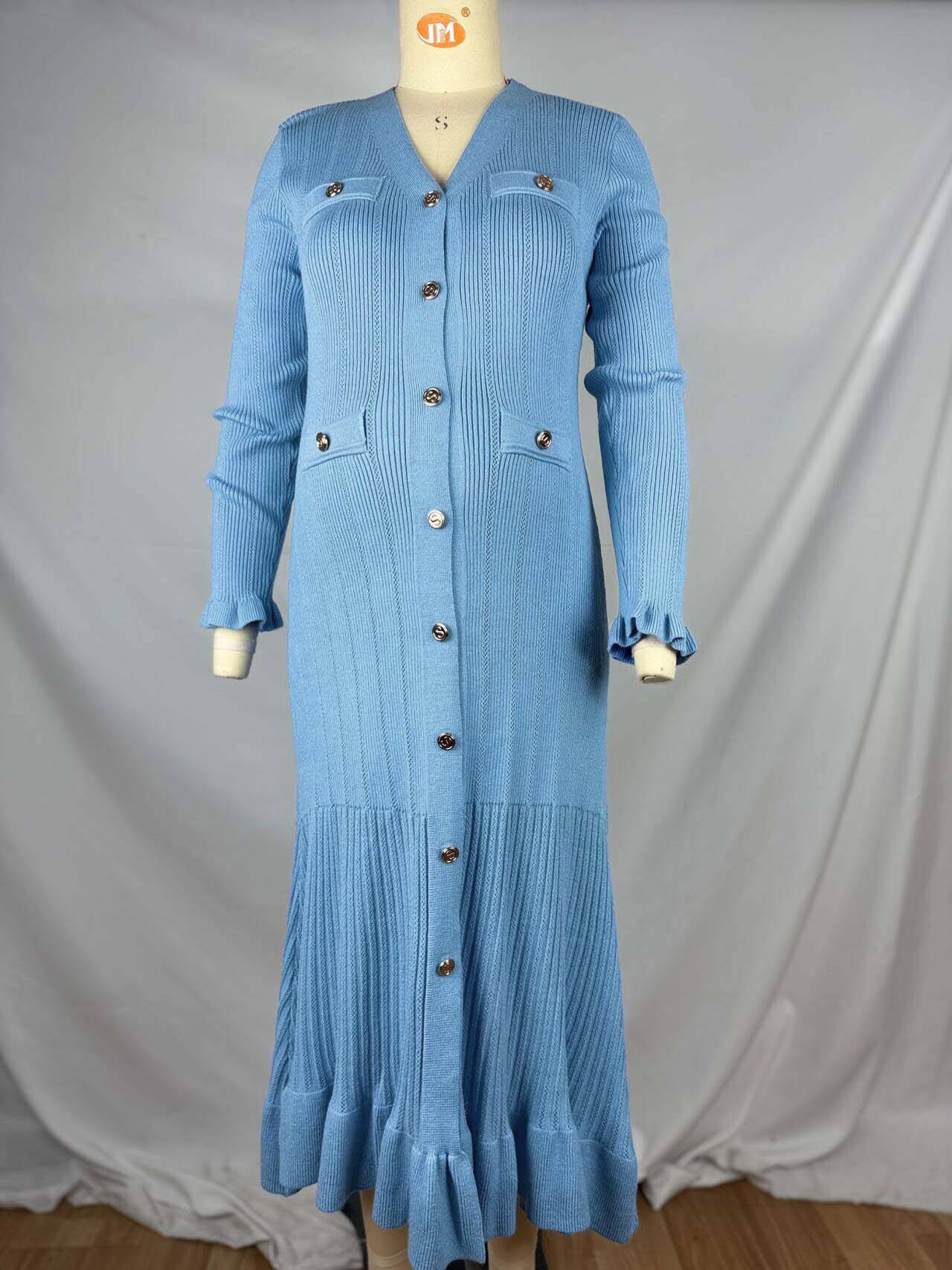 Beaumama robes longue grossesse volants boutonnage manches 3/4 élégant femme enceinte