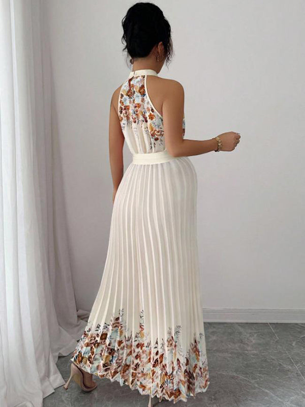 Beaumama robe longue grossesse vacances imprimé fleurie ceinture plissé licou femme enceinte