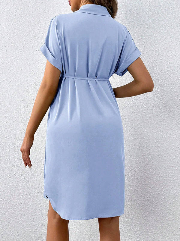 Beaumama robe chemises mi-longue grossesse casual ceinture boutonnage femme enceinte