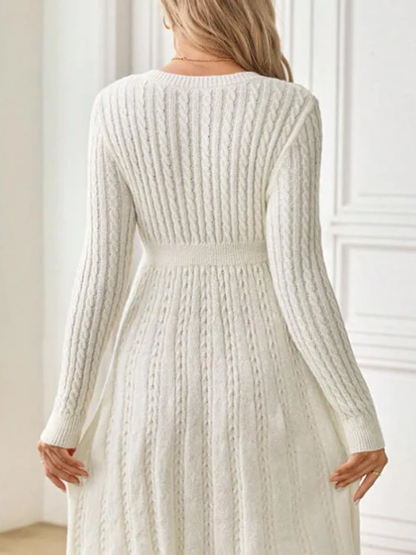 Beaumama robe pulls mi-longue grossesse élégant chic nœud papillon tricot torsadé trapèze femme enceinte