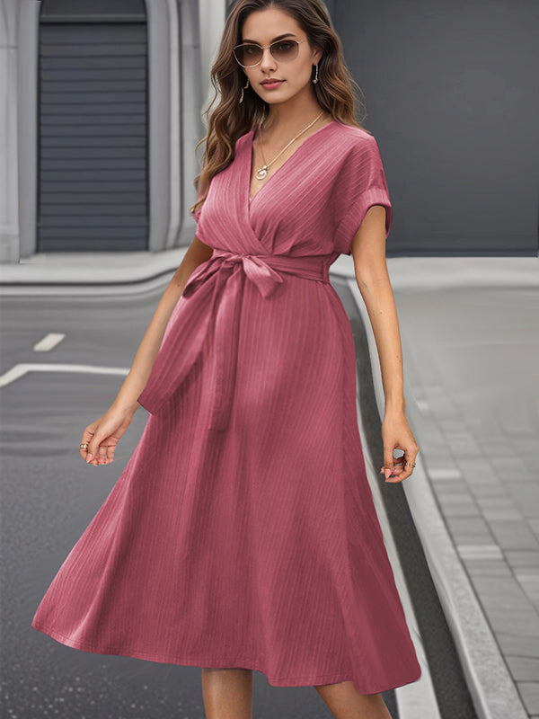 Beaumama robe mi-longue grossesse élégant travail ceinture rayé fluide femme enceinte