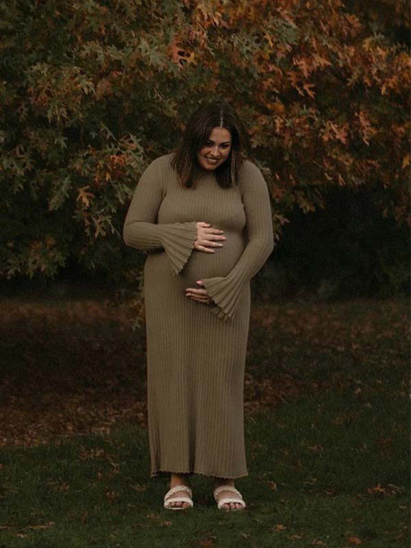Beaumama robe longue grossesse vacances shooting rayé crochet tricot trapèze femme enceinte
