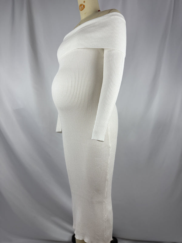 Beaumama robe shooting longue grossesse épissage épaule dénudée photo tricot femme enceinte
