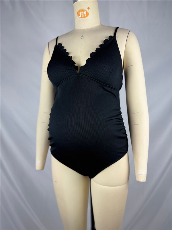 Beaumama maillot de bain une pièce grossesse casual plage bord ondulé moulante spaghettiträger dos nu femme enceinte