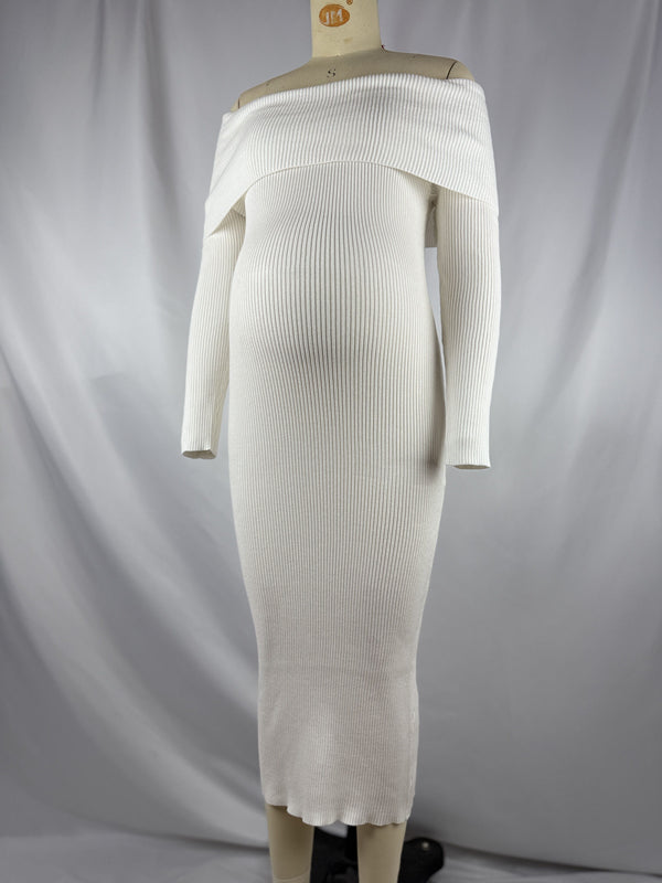 Beaumama robe shooting longue grossesse épissage épaule dénudée photo tricot femme enceinte