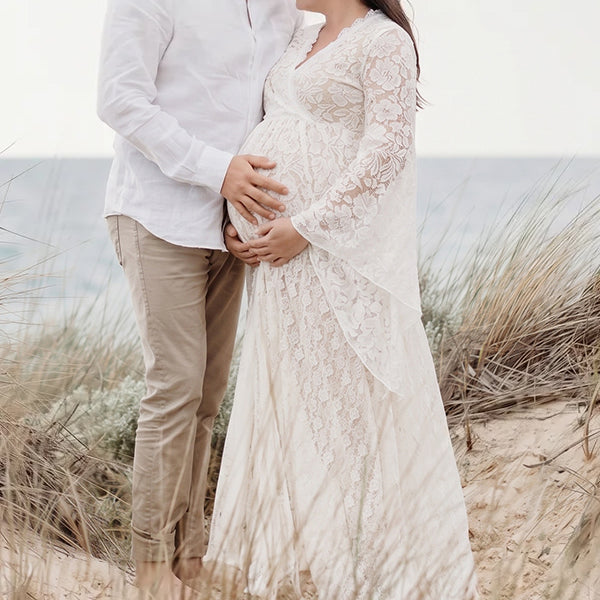 Beaumama robes photo longue grossesse Bohème élégant dentelle fendu le côté queue baby shower femme enceinte