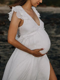 Beaumama robes photo longue grossesse mariée bohème volants fendu le côté dos nu fluide femme enceinte