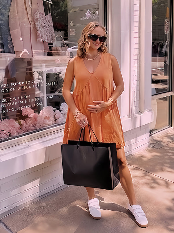 Beaumama robes mi-longue grossesse épissage femme enceinte orange