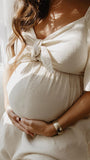 Beaumama robes longue grossesse élégant casual nœud papillon volants fluide enceinte shooting femme enceinte