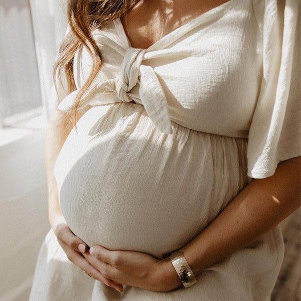 Beaumama robes longue grossesse élégant casual nœud papillon volants fluide enceinte shooting femme enceinte