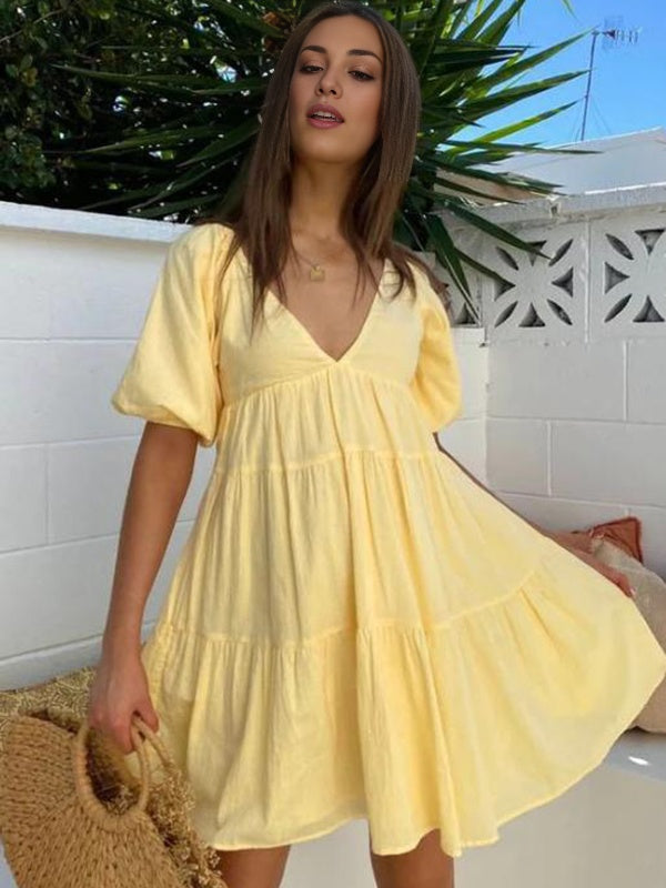 Beaumama robe courte grossesse volants trapèze jaune