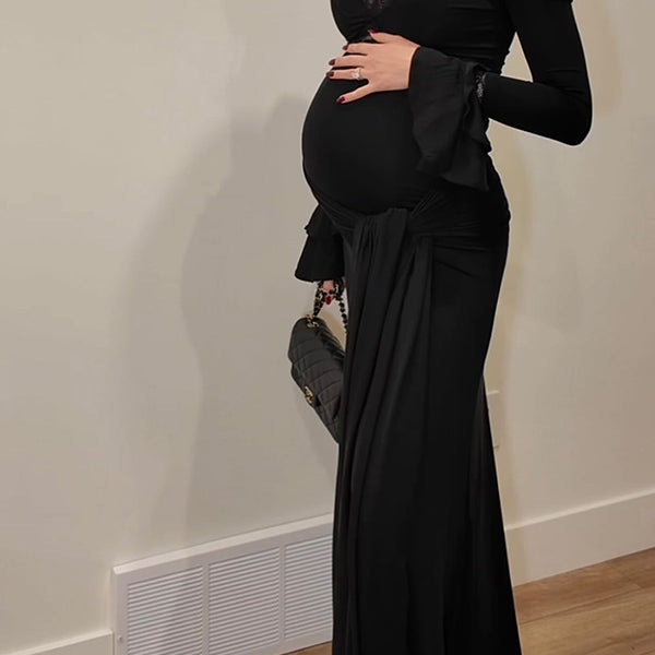 Beaumama robe longue grossesse élégant cocktail dentelle épissage volants fluide femme enceinte