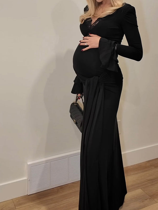Beaumama robe longue grossesse élégant cocktail dentelle épissage volants fluide femme enceinte