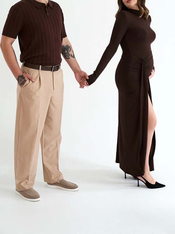 Beaumama robe shooting longue grossesse élégant chic cérémonie fendu le côté drapé sur le côté femme enceinte