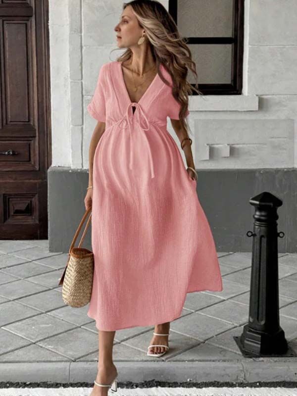 Beaumama robe longue grossesse coulisse taille fluide trapèze ample et confortable femme enceinte