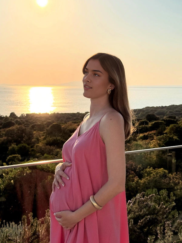 Beaumama robe longue grossesse spaghettiträger femme enceinte rose poudré